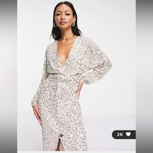 ASOS Cream Sequin Midi Dress